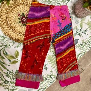 RARE Vintage Toddler Girl Artisan Patchwork Ethnic Bohemian Vibrant Fringe Pants